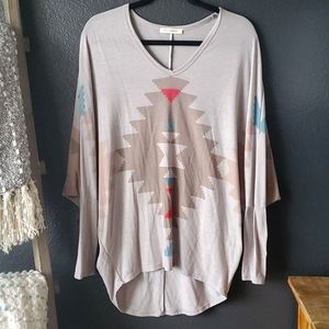 Long Sleeved Aztec Printed Dolman Top-Medium